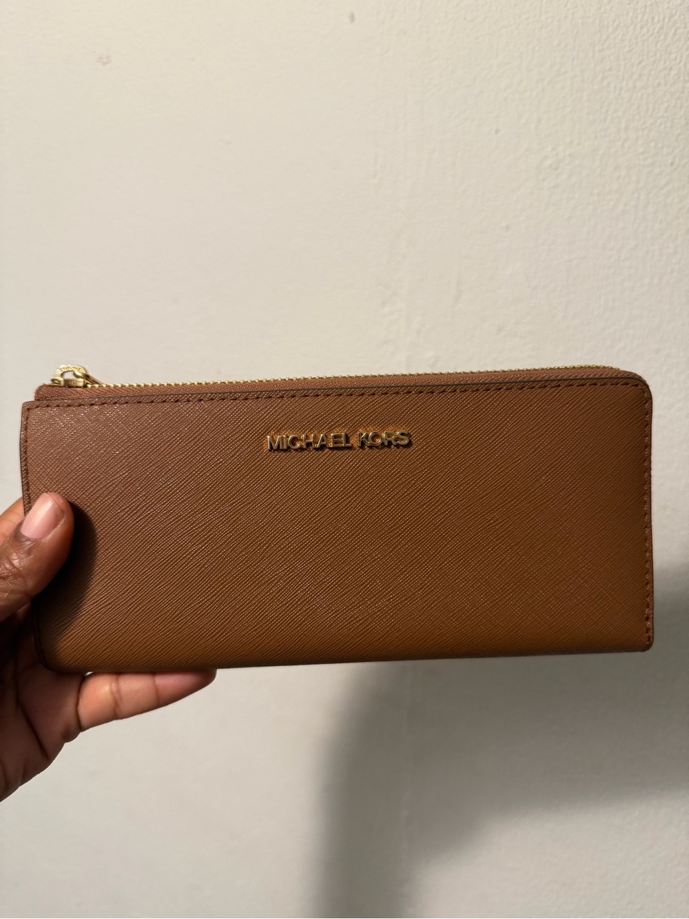 Michael Kors Tan Saffiano Zip Card Holder Wallet